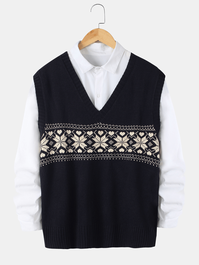 Mens Graphics V-Neck Sleeveless Knitted Sweater Vests - MRSLM
