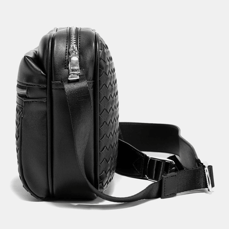 Men PU Leather Waterproof Wear Resistant Woven Crossbody Bag Large Capacity Shoulder Bag - MRSLM