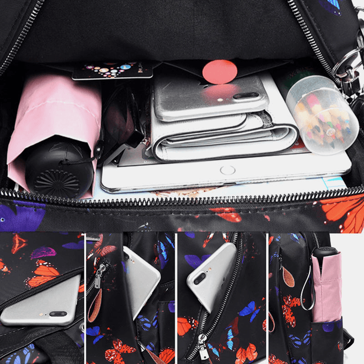 Women Waterproof Multi-Carry Butterfly Pattern Casual Outdoor Backpack - MRSLM