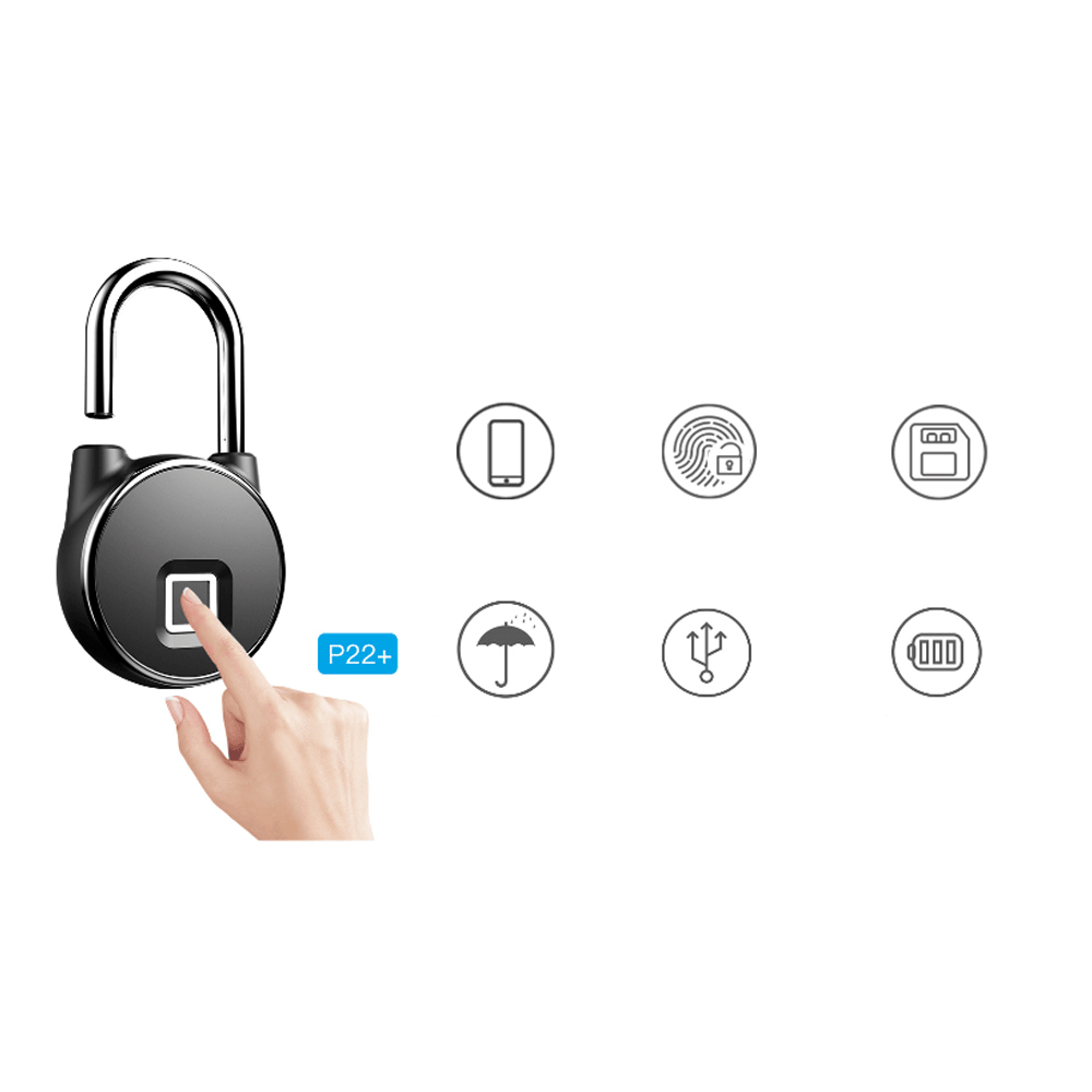ANYTEK P22+ Bluetooth Fingerprint Smart Lock Anti-Theft 2 Modes Unlock Fingerprint Mobile APP Keyless Padlock IP66 Waterproof USB Charging Security Padlock Travel Bike - MRSLM