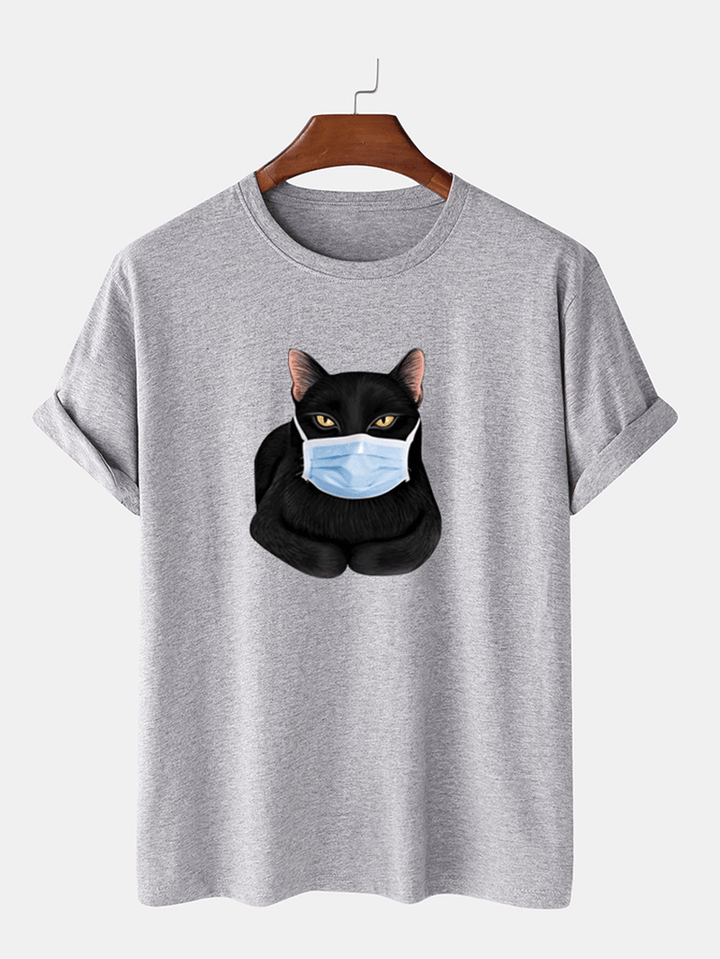 Fashion Cartoon Cat Mask Printing Short Sleeve O-Neck T-Shirts - MRSLM