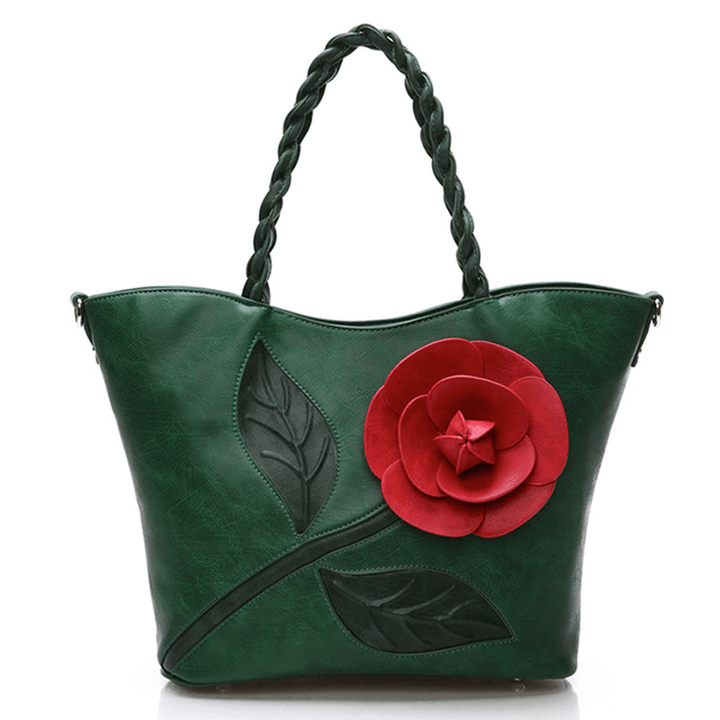 Women Multifunctional PU Leather Vintage Solid Rose Handbag - MRSLM