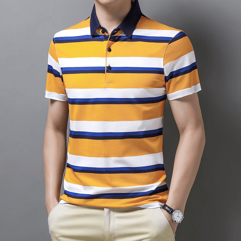 Short-Sleeved Top Ice Silk Striped Half-Sleeved Polo Shirt - MRSLM