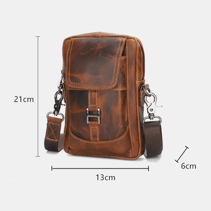 Men Genuine Leather Multi-Carry Retro 6.5 Inch Phone Bag Waist Bag Crossbody Bag Sling Bag - MRSLM