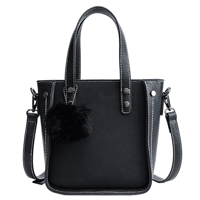 Women Faux Leather Bucket Bag Solid Leisure Handbag - MRSLM
