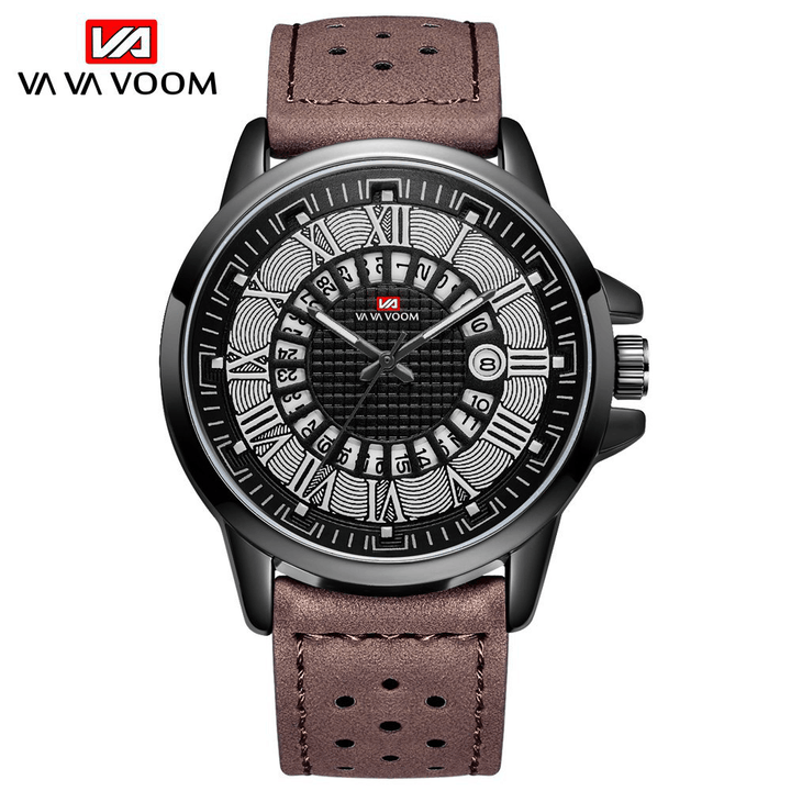 Deffrun Roman Number Business Style Men Wrist Watch Waterproof Calendar Leather Band Quartz Watch - MRSLM