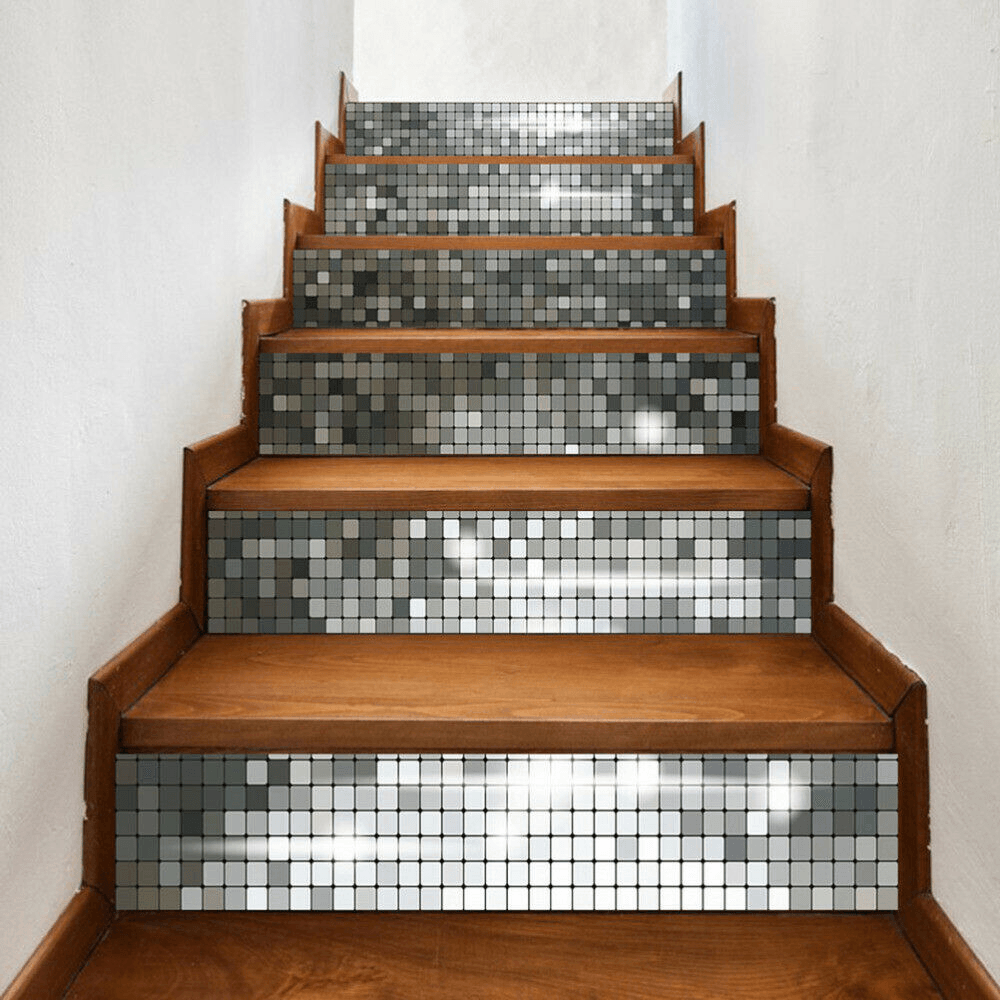 6Pcs Stair Riser Decals Brick Wall Tile Mural Staircase Stickers Self Adhesive for Home Stairway Decoration - MRSLM