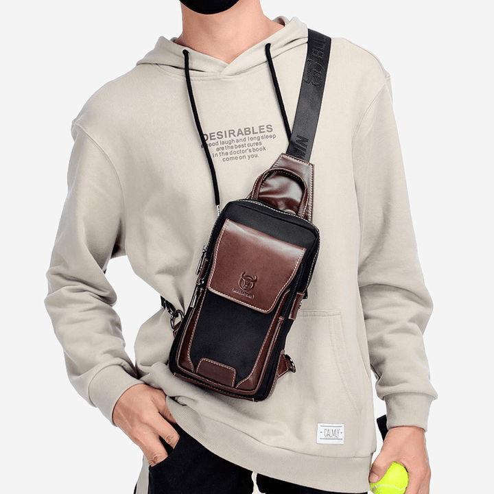 Men Genuine Leather Cowhide Contrast Color Retro Fashion Chets Bag Crossbody Bag - MRSLM