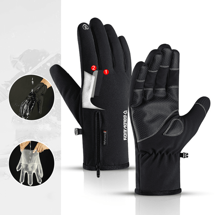 New Outdoor Waterproof Gloves Quarter Zipper Touch Screen Men and Women Riding Warm Sports Hiking Skiing plus Thickening - MRSLM