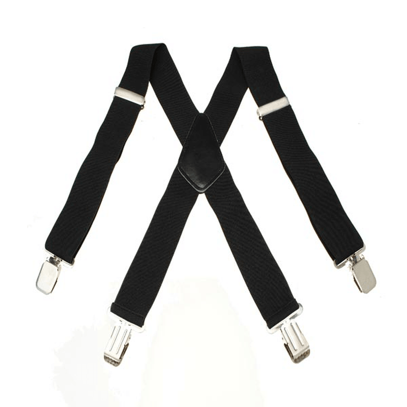Mens Terylene 4 Clips High Stretch Elastic Black White Suspenders - MRSLM