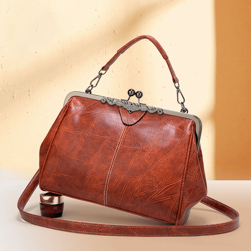 Women PU Leather Large Capacity Vintage Lock Handbag Crossbody Bag Satchel Bag - MRSLM