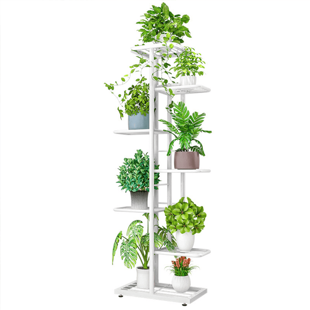 7-Tierblack/White Metal Plant Stand Outdoor Indoor Flower Pot Display Rack Ladder Shelf for Garden - MRSLM