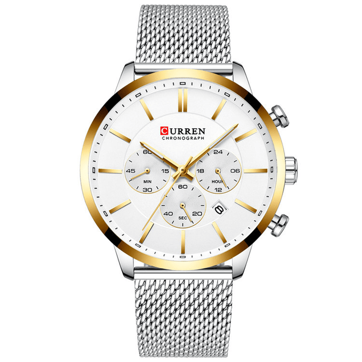 CURREN 8340 Chronograph Calendar Men Wristwatch Mesh Steel Band Quartz Watch - MRSLM