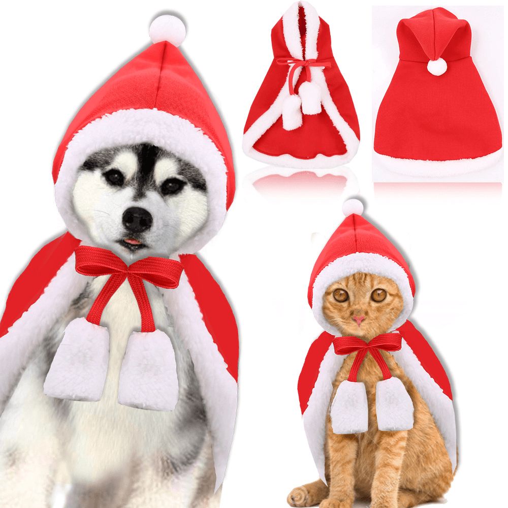 Christmas Pet Clothes Creative Pet Cloak Hooded Christmas Dog Cat Red Color Clothes Costume Santa Claus New Year Clothing for Pets - MRSLM