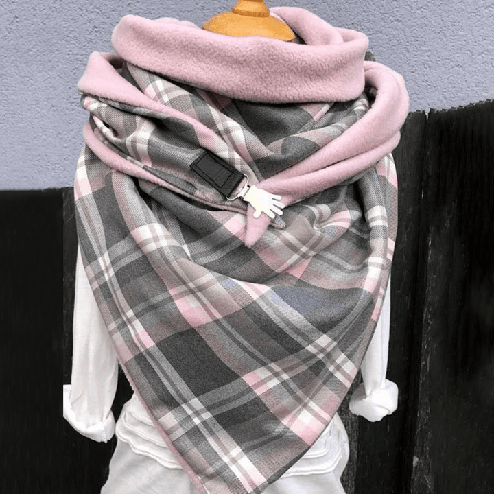 Women Cotton plus Thick Keep Warm Winter Outdoor Casual Lattices Pattern Contrast Color Multi-Purpose Scarf Shawl - MRSLM