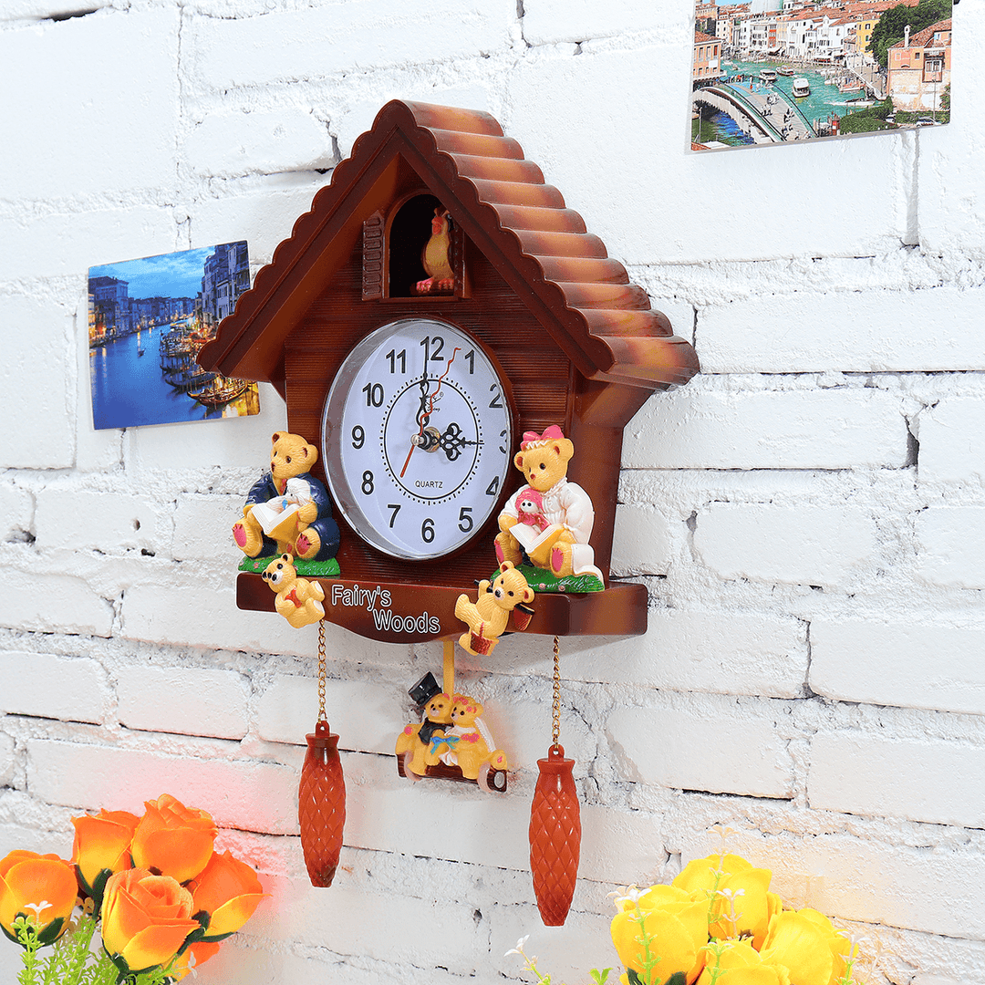 Antique Wooden Cuckoo Wall Clock Bird Time Bell Swing Alarm Watch Wall Home Decor - MRSLM