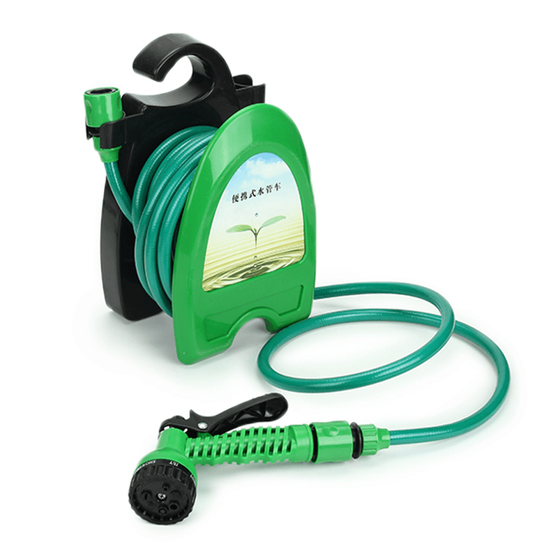 32FT Portable Mini Water Hose Reel Garden Watering Car Washing Hose Storage Holder Kit - MRSLM