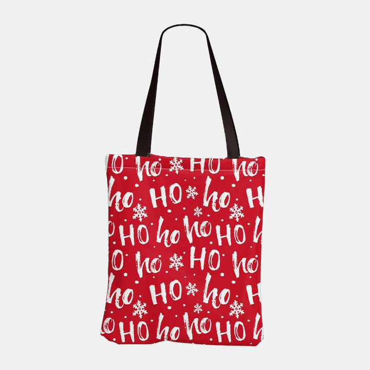 Women Canvas Festive Christmas Elk Santa Claus Print Pattern Daily Casual Handbag Shoulder Bag - MRSLM