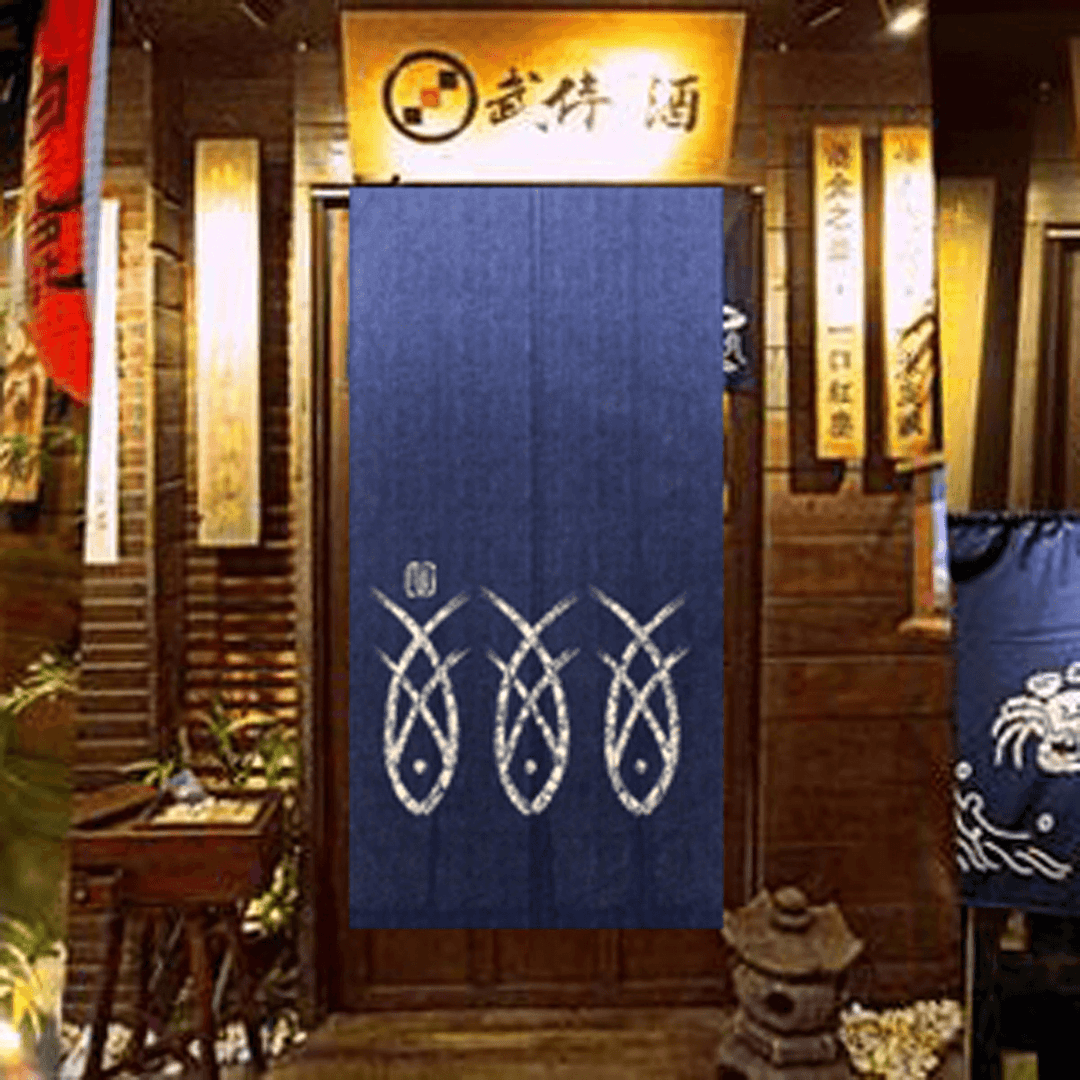 Blue Fish Printed Japanese Noren Doorway Curtain Kitchen Room Door Curtains Decor - MRSLM