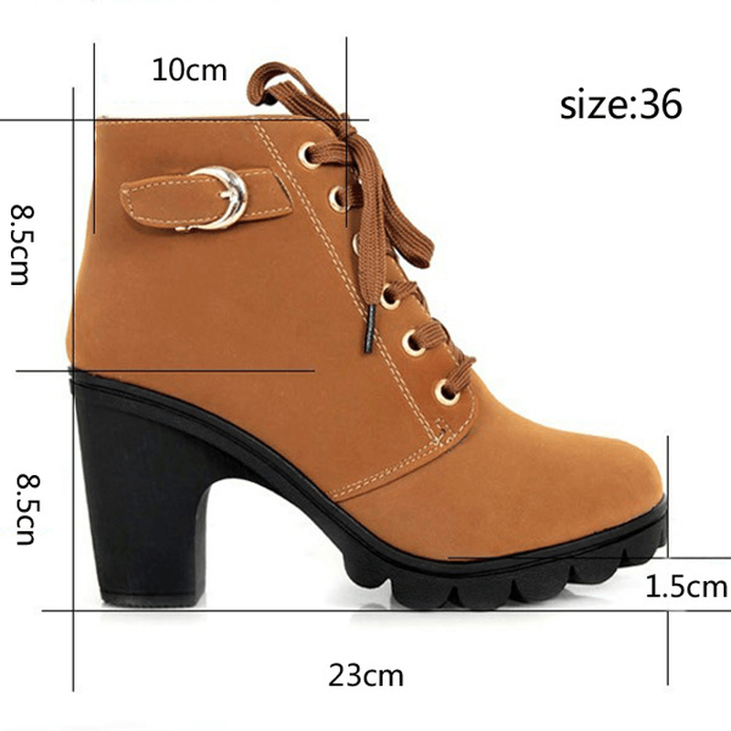 Round Toe Thick High Heel Lace-Up Side Zipper Women Boots - MRSLM