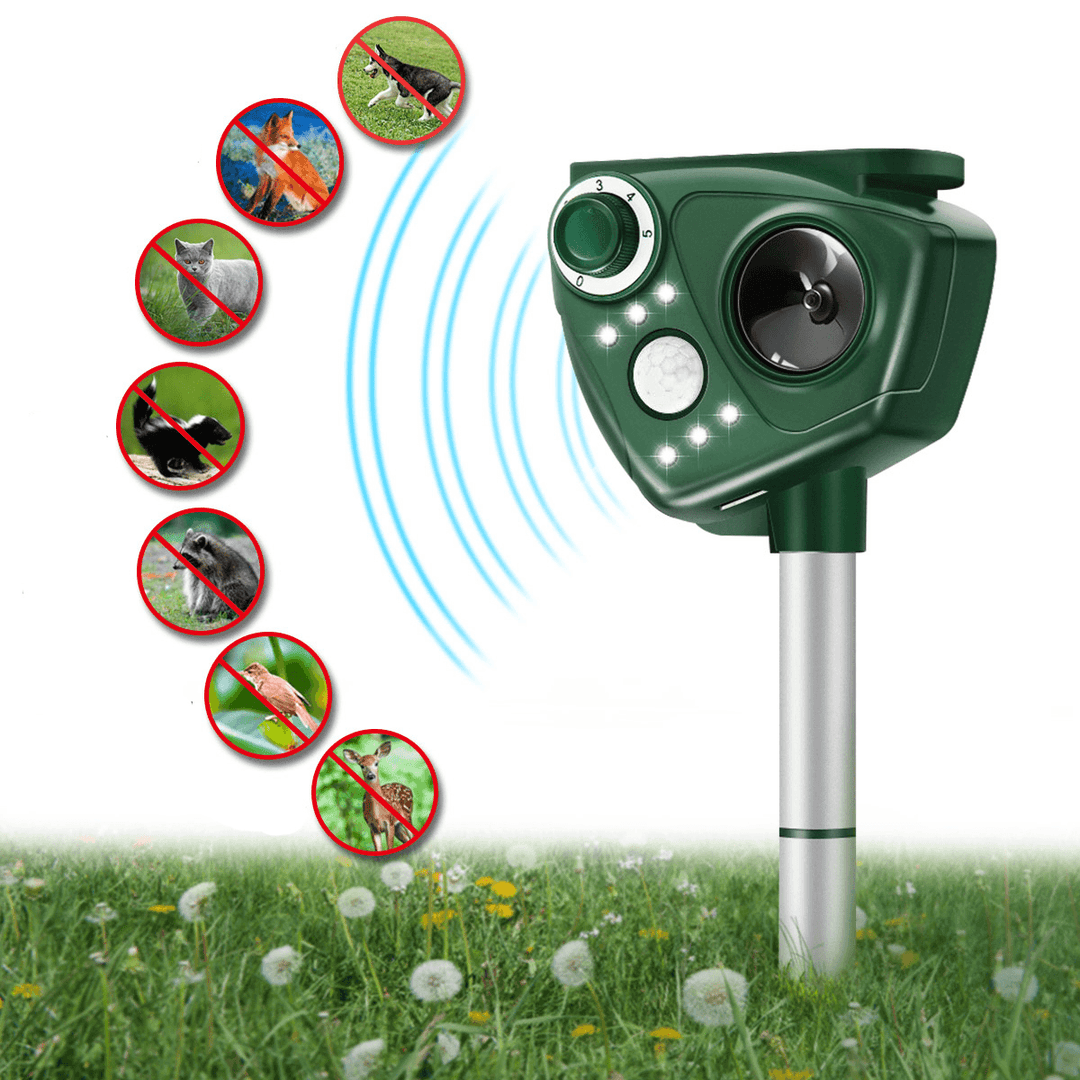 Solar Powered Ultrasonic Pest Animal Repeller Motion Bird Repellent Control Scare Waterproof with 6 Leds - MRSLM