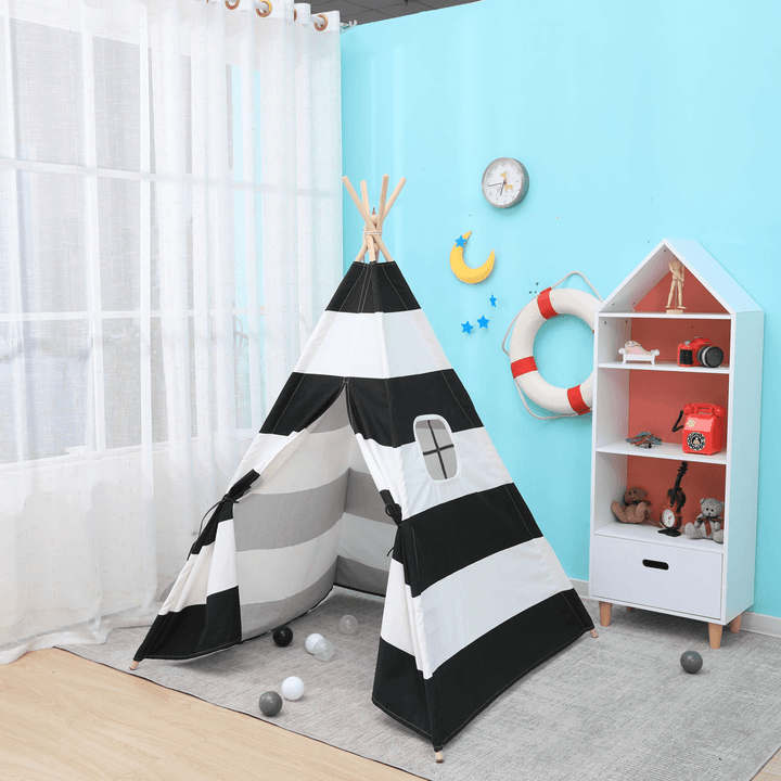 130Cm/160Cm Kids Portable Play Tents Teepee Tipi Play House Children Baby Cotton Canvas Indian Pretend Playhouse Boys＆Girls Gifts - MRSLM