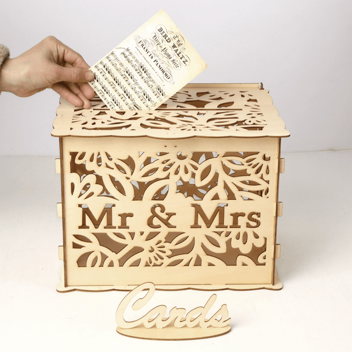 Wedding Card Post Wooden Box Collection Gift Card Boxes with Lock Patry Decor - MRSLM