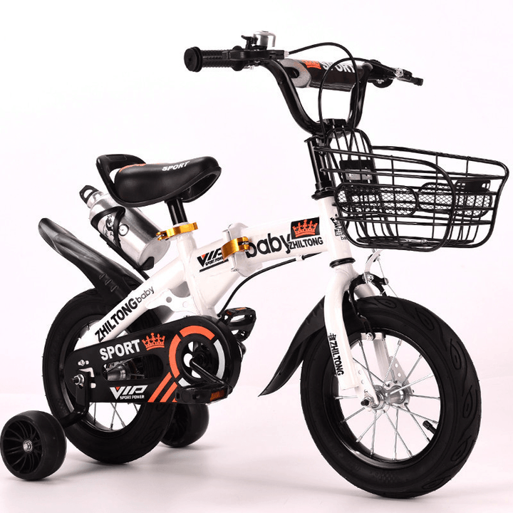12Inch 4 Wheels Kids Adjustable Folding Balance Bike with Kettle Shelf＆Flashing Wheels Baby Children Bicycle for Aged 2-4 Boys＆Girls Gifts - MRSLM