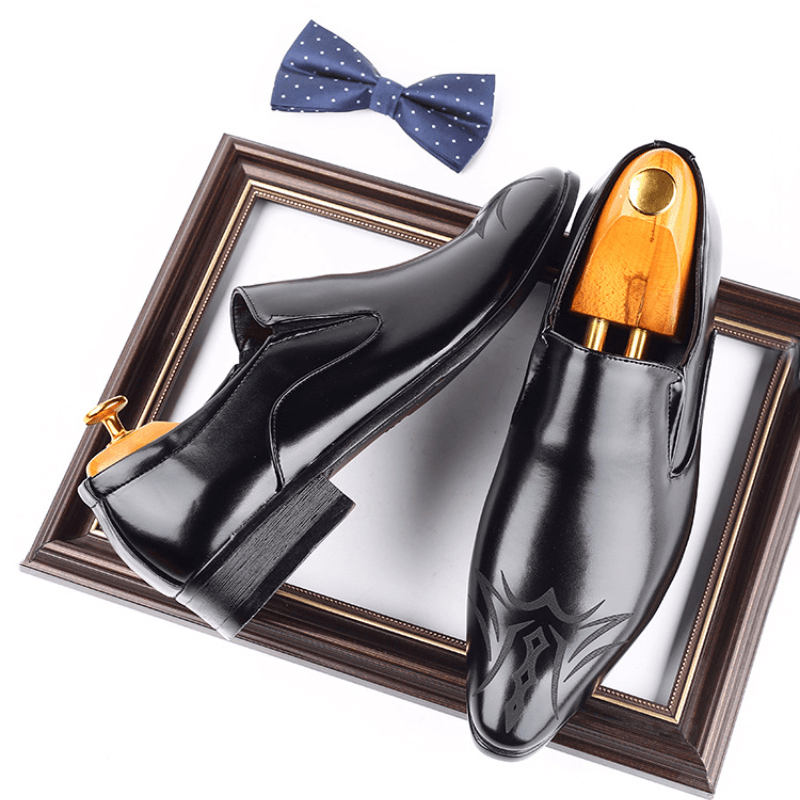 Men Leather Breathable Pointy Toe Soft Sole Slip on Business Casual Dress Shoes - MRSLM