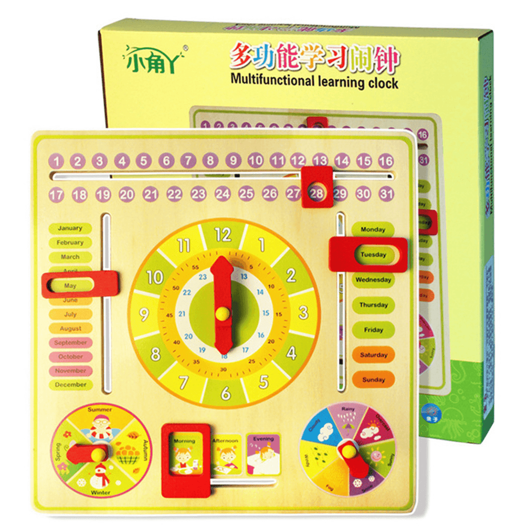Wooden Multifunction Learning Clock Toy Alarm Calendar Cognition Educational Toys - MRSLM