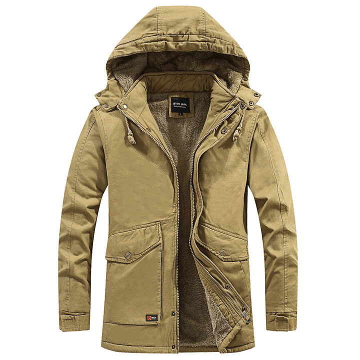 Men'S Foreign Trade Medium-Length Cotton-Padded Jacket plus Fleece Jacket - MRSLM