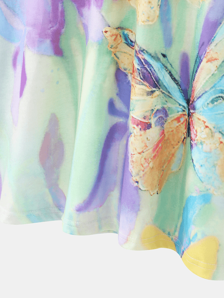 Women Multi-Color Floral Butterflies Print V-Neck Long Sleeve Casual Blouse - MRSLM