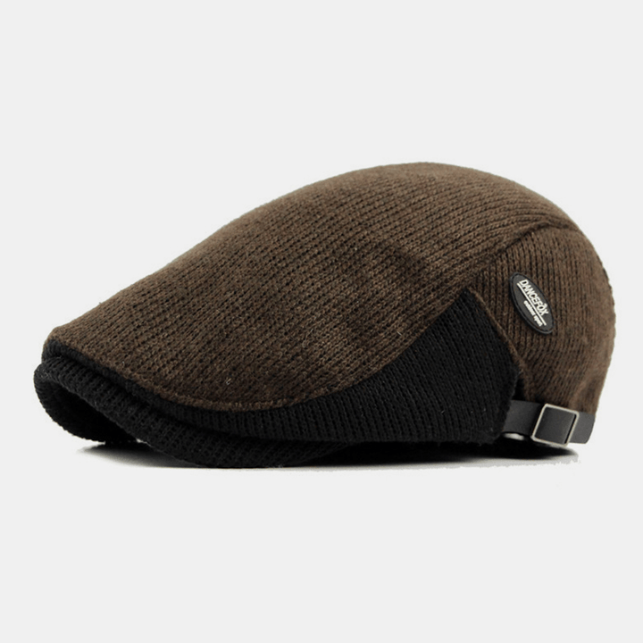 Men Wool plus Thicken Keep Warm Stripe Pattern Casual Woolen Forward Hat Beret Hat - MRSLM