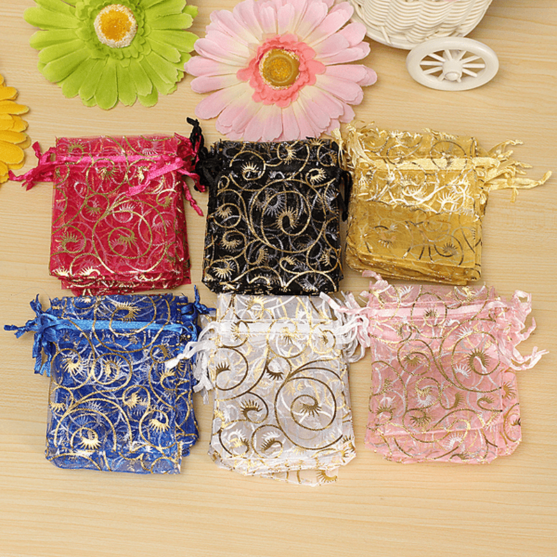 100PCS Organza Gift Pouch Jewelry Gift Candy Bag Packing Drawable Wedding Party Gift Bags - MRSLM