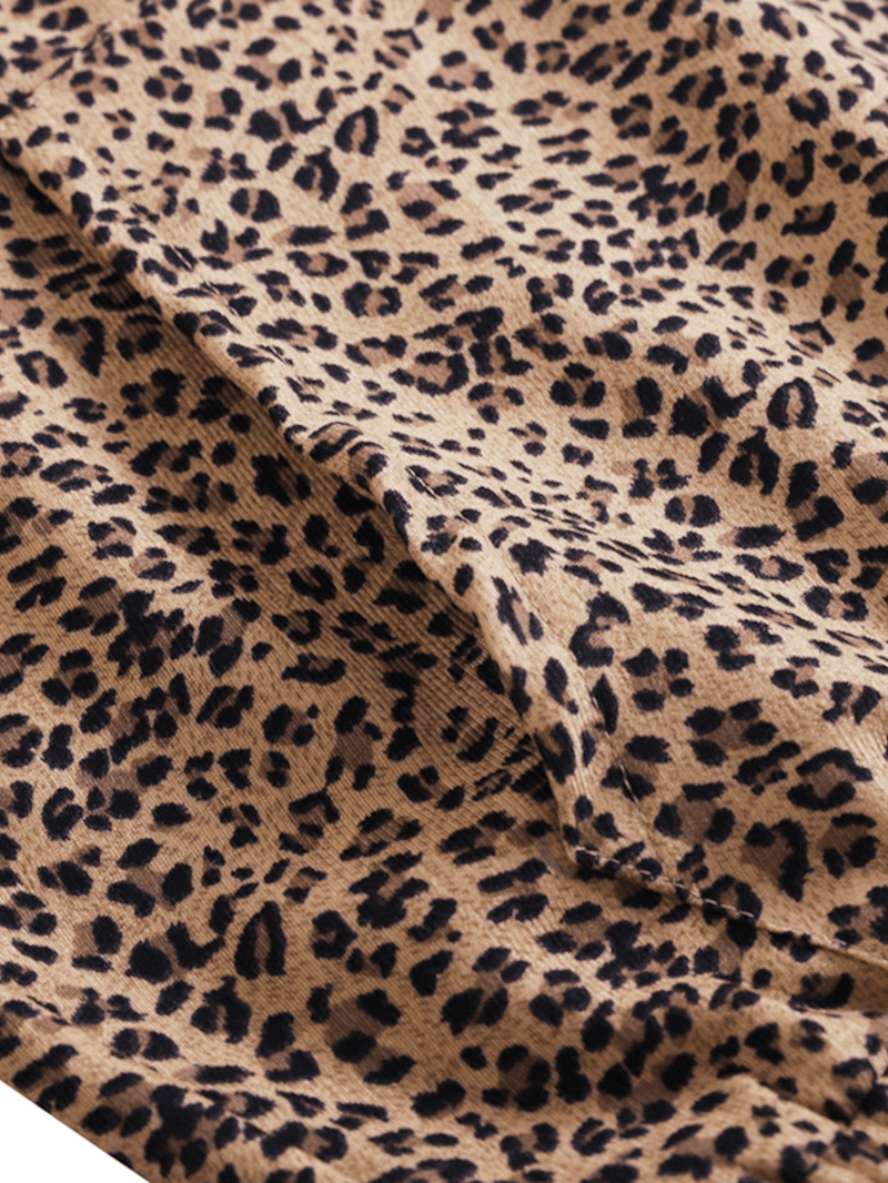 Women Leopard Printed Front Pocket Full Sleeve Hooded Collar Casual Sweatshirt - MRSLM
