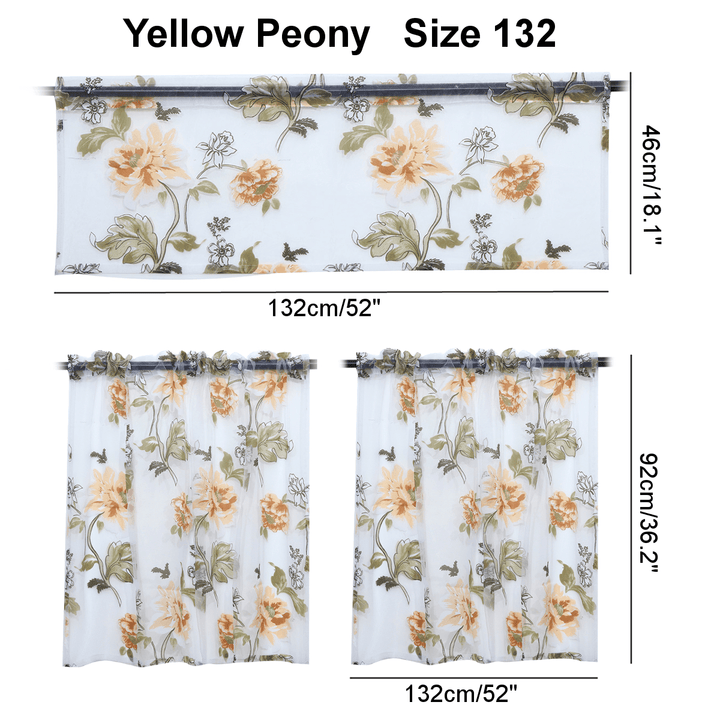 3 PCS Kitchen Curtain Washable Rod Pocket Curtain Tier Embroidered Floral Sheer Curtain - MRSLM