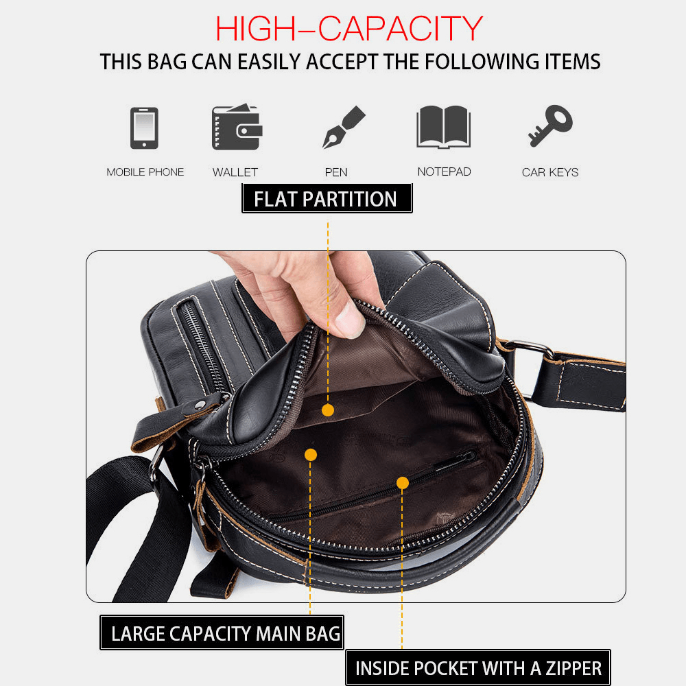 Bullcaptain Genuine Leather Business Messenger Bag Vintage Mini Shoulder Bag Crossbody Bag for Men - MRSLM