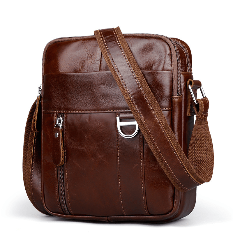 Brown Genuine Leather Shoulder Bag Messenger Crossbody Briefcase Sling Bag for Ipad Mini - MRSLM