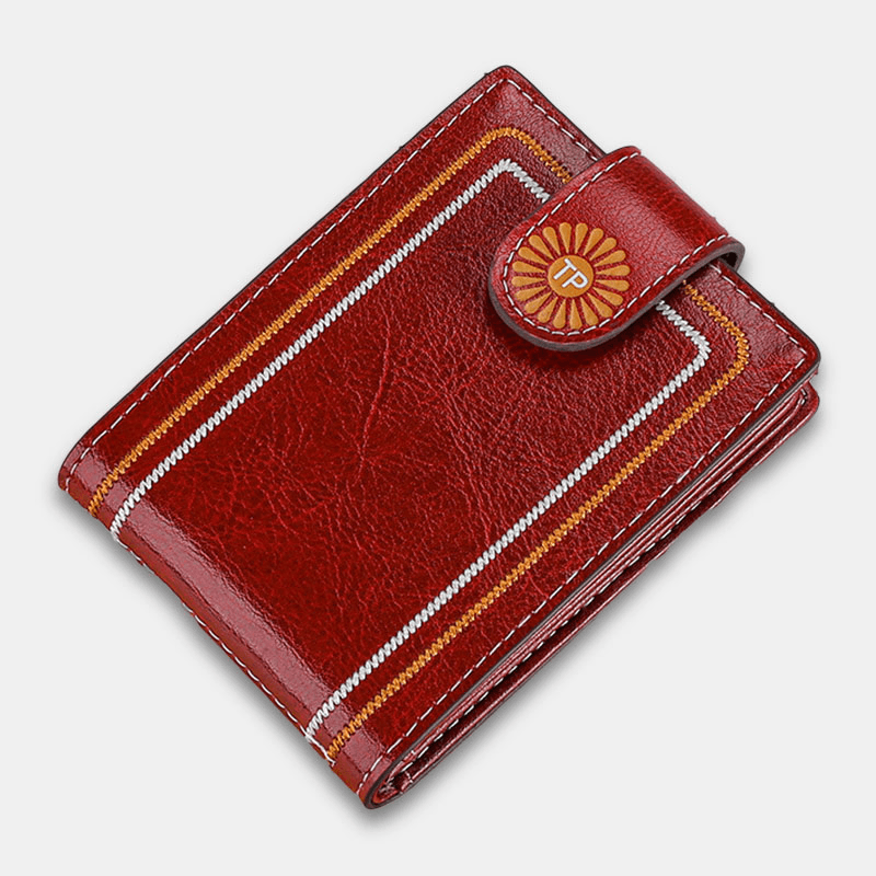 Men Genuine Leather Daisy Pattern Hasp Multifunction Certificate Bag Card Holder Coin Purse Money Clip Cowhide Wallet - MRSLM