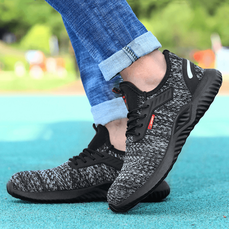 Men Breathable Fabric Soft Sole Non Slip Comfy Working Casual Labor Safety Shoes - MRSLM