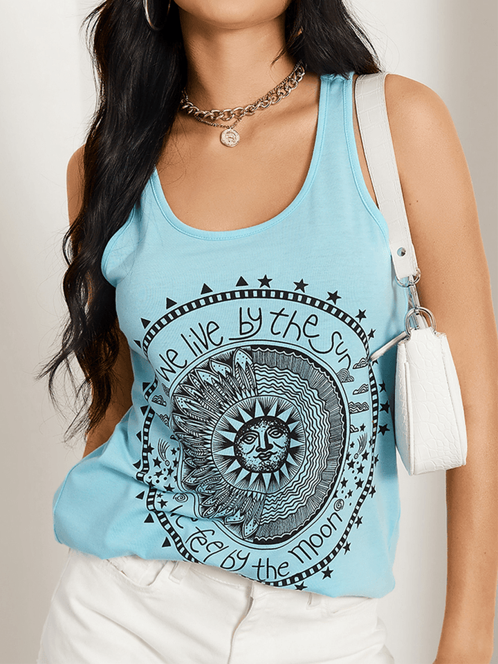 Disk Letter Print round Neck Loose Summer Casual Tank Tops - MRSLM