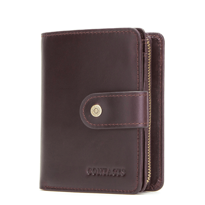 Men Genuine Leather Vintage RFID Blocking Zipper Coin Bag Wallet Card Holder - MRSLM