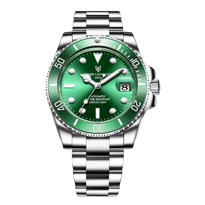 LIGE LG6801 Fashion Men Automatic Watch Date Display 100M Waterproof Stainless Steel Strap Synthetic Sapphire Glass Mechanical Watch - MRSLM