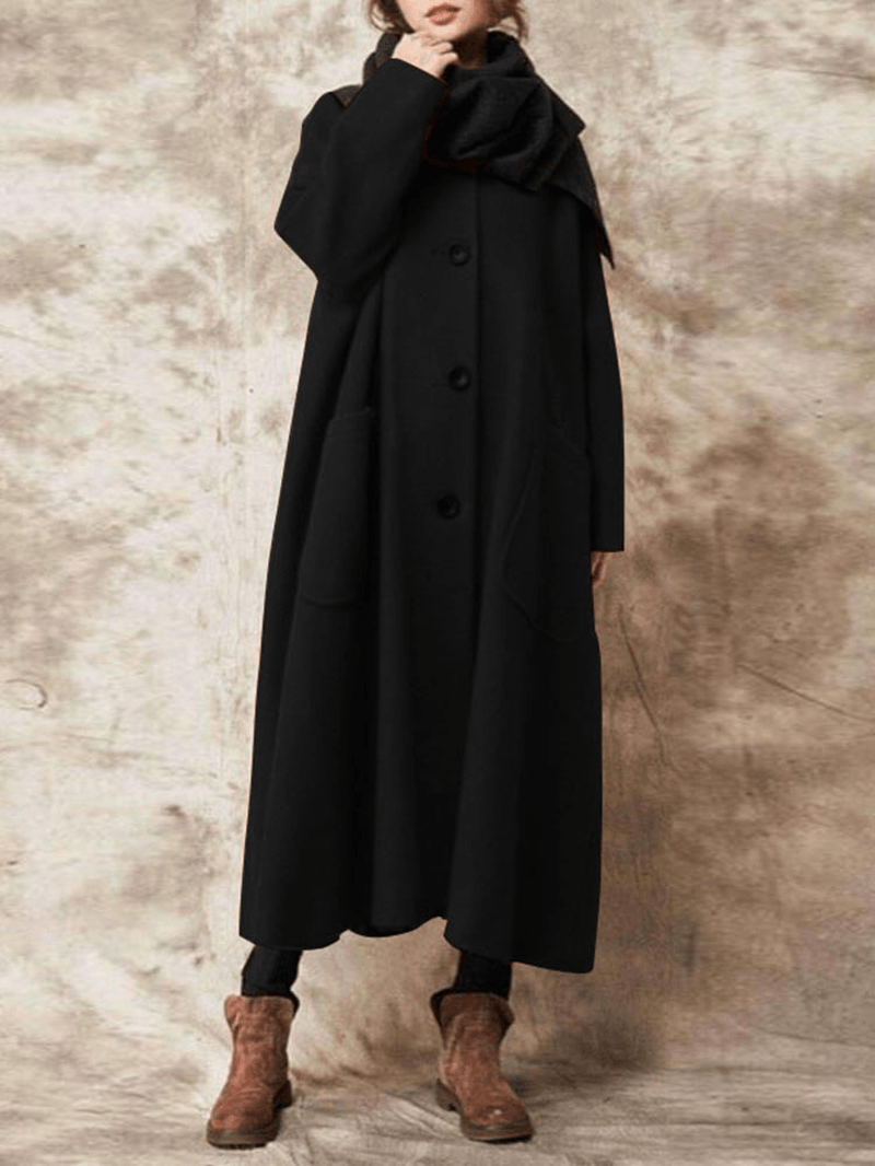 Casual Women Solid Color Button Long Coats with Pockets - MRSLM