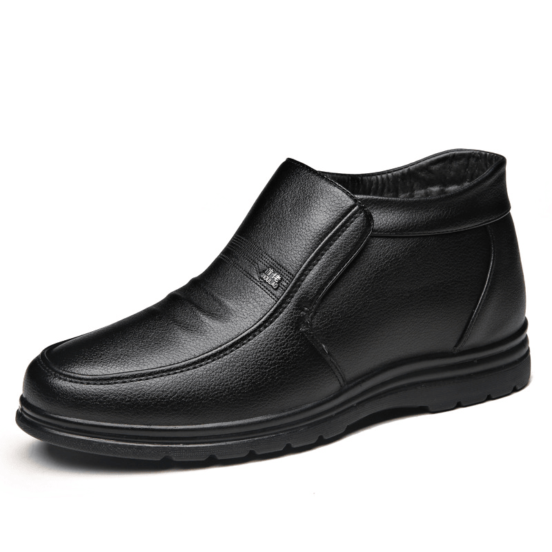 Men Comfy Cowhide Leather Warm Lined Soft Business Casual Ankle Boots - MRSLM