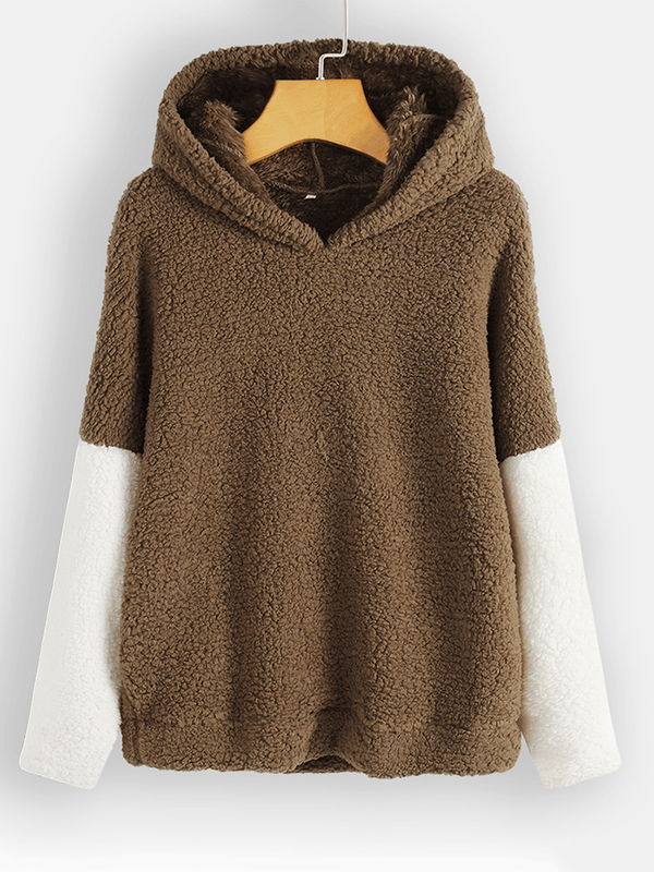 Women Casual Patchwork Hooded Fleece Sweatshirt - MRSLM