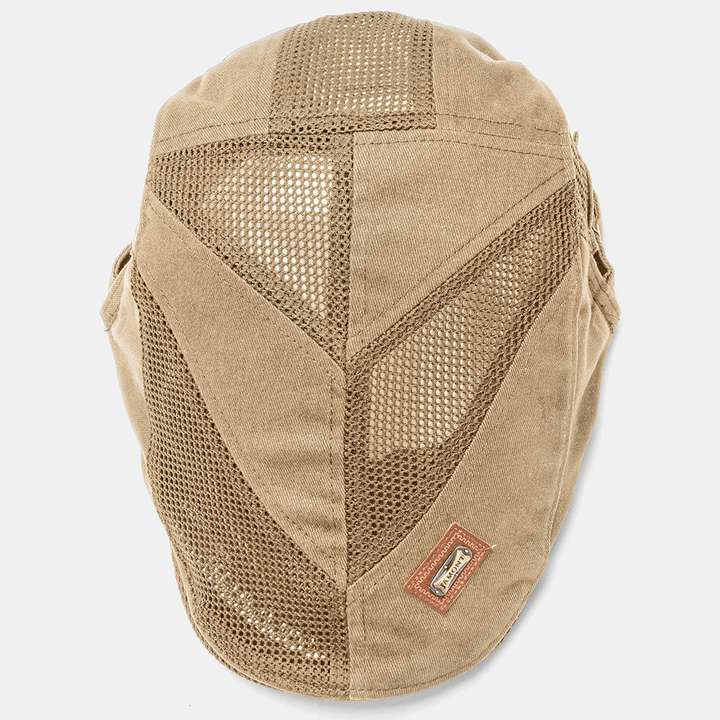 Collrown Men Cotton Metal Badge Mesh Breathable Casual Outdoor Sunshade Forward Hat Flat Hat Beret Cap - MRSLM