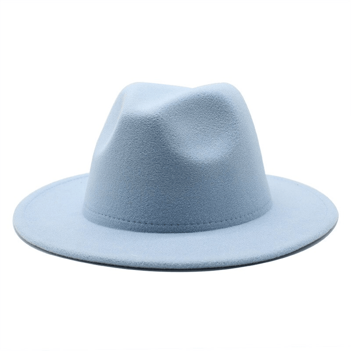 Ladies Black Hat Simple Woolen Top Hat Flat Brim Big Brim Jazz Hat - MRSLM