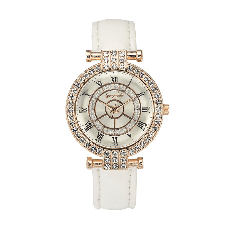 Deffrun Leather Band Women Wrist Watch Casual Style Crystal Quartz Watch - MRSLM