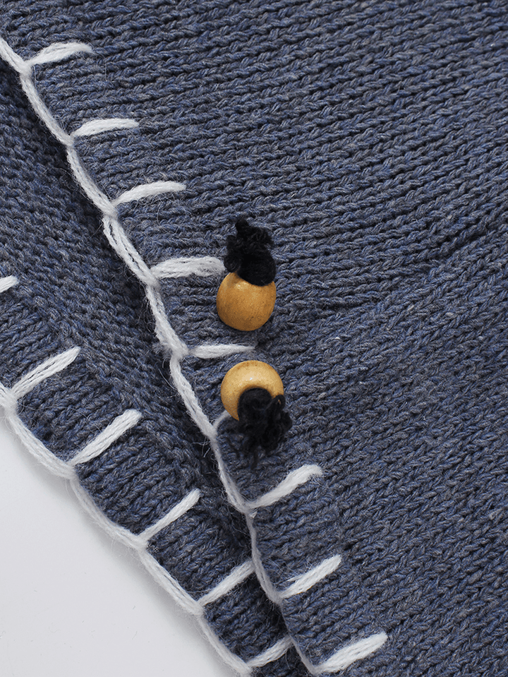Mens Contrast Color Long Sleeve Pocket Vintage Knitted Hooded Sweaters - MRSLM